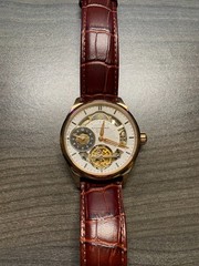 Stuhrling Original Automatic Dual Time Open Heart Rose Gold Watch