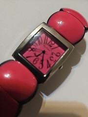 Ladies Pink Black Silver Tone Quartz Bracelet Watch