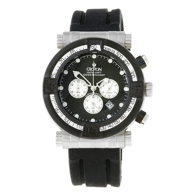 NEW CROTON CC311196BSBK MEN’S CHRONOGRAPH SPORT WATCH BLACK CARBON FIBER