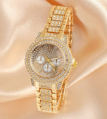 Women’s Gold Tone Dress Bracelet Watch 32mm Analog 12-Hour Crystal Bezel
