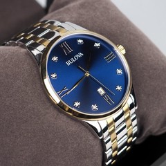 Bulova 98D130 Classic Diamond Blue Dial Two-Tone Stainless Quartz Men’s Watch