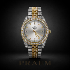 NY LONDON Men’s Gold Silver Plated Iced Out CZ Metal Band Watch Two Tone Quartz