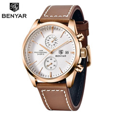 BENYAR 5187 Men’s Chronograph Watch Leather Waterproof Military Date Quartz