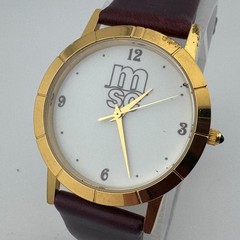 VTG M-SC Image Watches Quartz Watch Unisex Gold Tone Leather Analog New Battery