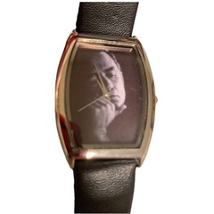 Johnny Cash Country Gospel Music Singer Barrel Style Metal Watch Leather Band