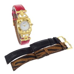 Gucci 6300L Quartz Watch Horsebit Change Belt SS Embossed Leather 178675
