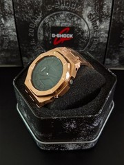 Casio GA-2100 G-Shock Watch – Sandblasted Gold Rose Case Mod – Black Dial