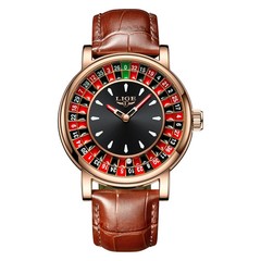 LIGE Men’s Roulette Casino Quartz Watch 49mm Rotating Dial Luminous Waterproof