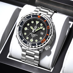 44MM QINGXIYA Tuna Quartz Mens Watch Stainless Steel 30M Waterproof Luminous NEW