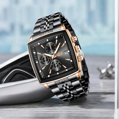 Stylish Luxury Men’s Watch – Square Dial, Waterproof, Chronograph, Luminous