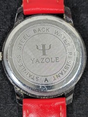 Yazole Black White Dial Round Case Red Leather Band Watch