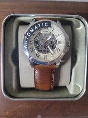 Fossil Grant ME3099 45mm Silver Stainless Steel Case with Brown Leather Strap