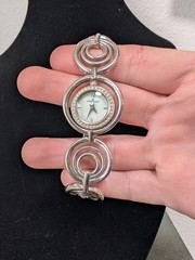 Vintage Anne Klein Women’s Circle Chain Link Rhinestone Watch Silver Plated READ
