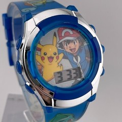 Pokemon Digital Watch Month Date 36mm Case Ash & Pikachu Gen 1 & 6 Starters Band