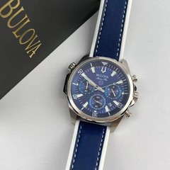 Bulova Marine Star 96B287 Blue Dial Leather Strap Men’s Chronograph Quartz Watch