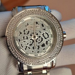 KING MASTER *NIB* Genuine Diamond Leopard Dial Watch with 3Interchangeable Bands