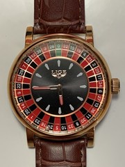 Lige LG89161 Casino Roulette Dial Men’s Wristwatch Brown Leather Strap Gold Case