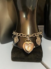 Heart Shaped Charm Bracelet L.E.I Silver Tone Blue Dial