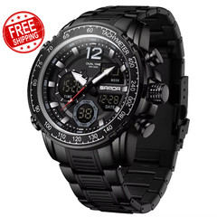 Men’s Chronograph Quartz Watch Digital Analog Steel Sport Watch