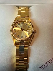 Wittnauer Goldtone Woman’s Watch With White Sapphires On The Face MIB
