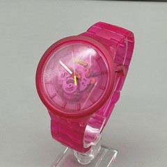 Swatch Watch Women Pink Joy Translucent Skeleton Dial Swiss Made NEW BATTERY