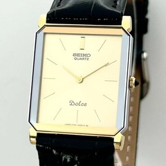 SEIKO Dolce 7730 5020 Vintage Mens Gold Quartz Rectangular Watch New Battery