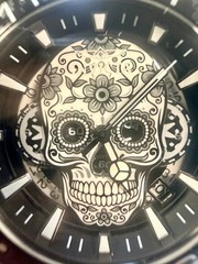 43753 Mens Pro Diver Dia De Los Muertos 43mm Black Stainless Steel Date Watch