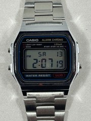 Casio A158W Watch Mens 33mm Digital Alarm Chronograph Stainless WR 593 Tested