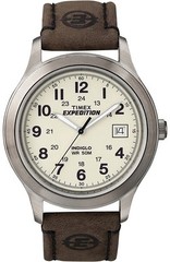 Timex T49870, Men’s “Expedition” Brown Leather Watch, Indiglo, Date, NEW