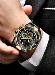 LIGE Men Watch Chronograph Stainless Steel Wristwatch for Business Males Watches