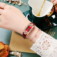 2Pcs Women’s Rectangle Quartz Watch Set Leather Band Fashion Wristwatch No Box