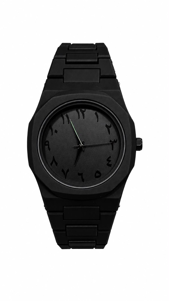Black Analog Wrist Watch Arabic Numeral Dial Black Metal Bracelet Watch