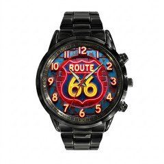 ROUTE 66 ANNIVERSARY Black Stainless Steel Watch Gift For Car Lover