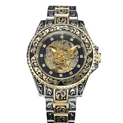 LONGLUX automatic watch retro luxury mechanical watches alloy carve waterproo