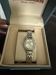 True Religion Women’s Quartz Analog Silver Gem-Set Bezel Bracelet Watch w/ Box