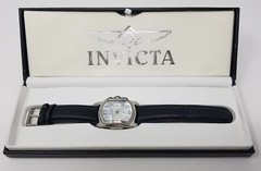 Invicta Chronograph Mens Fish Eye Watch Black Leather Band w/ Box TESTED 661219