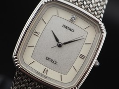 Vintage 1995 N MINT Seiko DOLCE 5E31-5A90 1P Diamond Silver Qz Mens Watch JAPAN