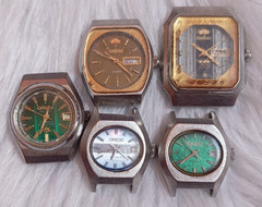 LOT OF 5 VINTAGE JAPANESE MANUAL WIND WRISTWATCHES 4 ORIENT 1 GRANDUX RUNNING OR