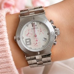 Renato Beauty Chronograph Swiss Movt White Pink Dial Crystal Women’s Watch Date