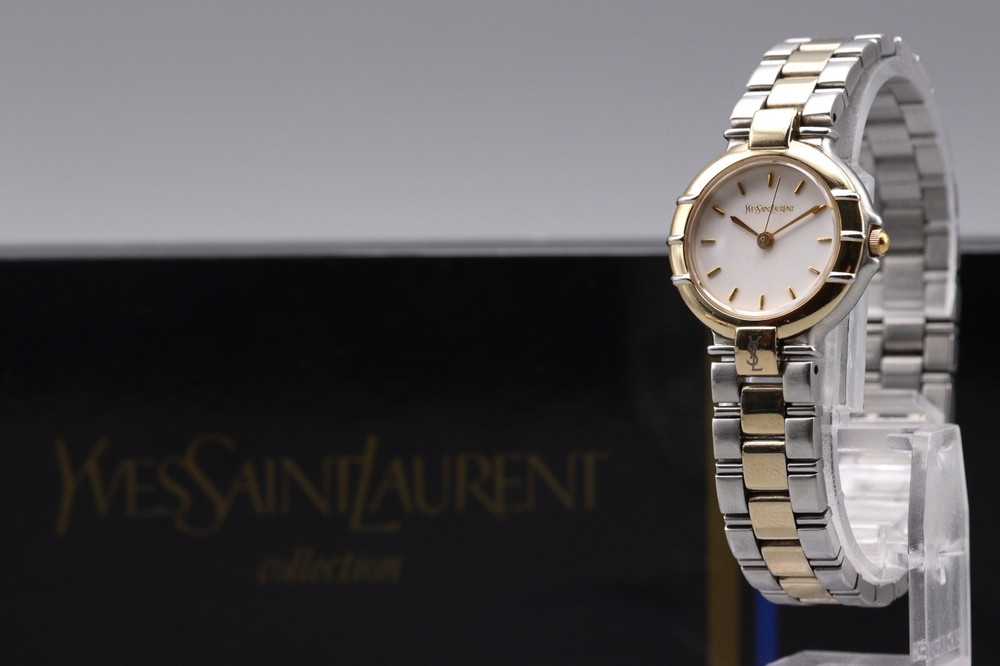 [Near MINT Full Set] YSL 4630-E63450Y Two Tone QZ 31mm Mens Watch JAPAN