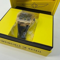Invicta Racing Mens Chronograph Gold Tone Green Dial Black Silicone Watch