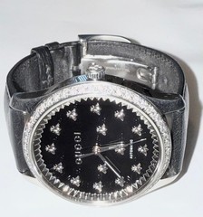 GUCCI MENS TIMELESS BEE 126.2 AUTOMATIC 42MM LAB GROWN DIAMOND BLACK ONYX WATCH