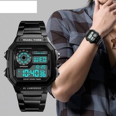 Reloj Digital Multifuncion Hombre Doble Hora Alarma Cronometro Retroiluminado