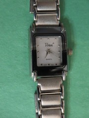 Vtg RUNS VIVANI TANK WATCH HEMATITE BLACK BEZEL GRAY DIAL MATTE & GLOSS SILVER