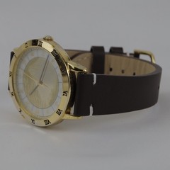 Hokusai Mt. Fuji Motif Quartz Watch 38mm Gold Dial with Zodiac Kanji Japan Made