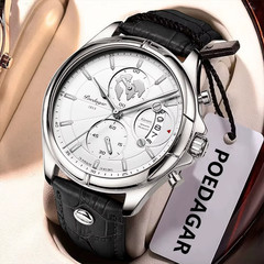 POEDAGAR Men’s Luxury Quartz Watch Waterproof Leather Strap Analog Business Wris