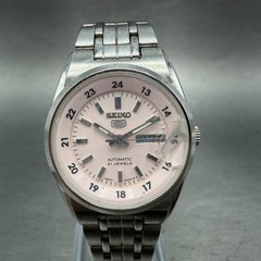 Seiko 5 Automatic Watch Women 25mm Pink Dial Silver Tone Daydate 4207-01A0 Runs