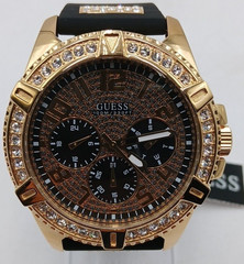 GUESS Mens Black Gold Tone Multi-function Watch – 48mm, Silicone Band – (Z5-A5)