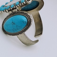 Vintage Diane Gilman Stainless Steel Cuff Watch Simulated Turquoise Hinged