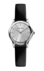 Emporio Armani Silver Dial Black Leather Women’s Watch – ARS7200